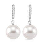 Weiße Muschelkernperle, Weißer Zirkonia Ohrringe, Nickelfreies Messing