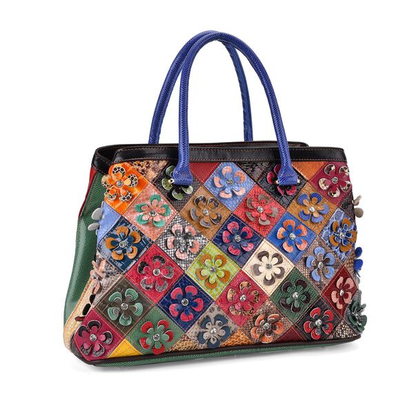 Chaos by Elsie Crossbody-Tasche aus echtem Leder, Multicolor mit gewebtem Muster, RFID-Schutz und Mini-Taschenlampe, 37x14,5x25 cm image number 7