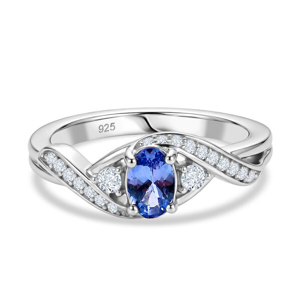 Tansanit und wei&szlig;er Zirkon-Ring, 925 Silber platiniert  ca. 0,67 ct