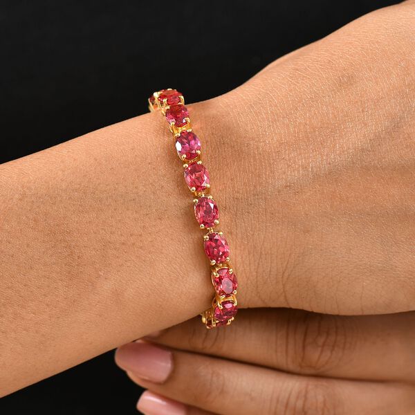 Lab Created Padparadscha-Saphir Armband ca. 19 cm 925 Silber 750 Gelbgold Vermeil ca. 38,98 ct. image number 3