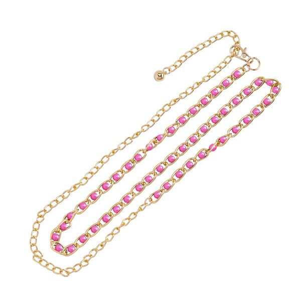 Modischer Ketteng&uuml;rtel, Aluminium + Kunststoff-Zierperlen, Gesamtl&auml;nge 115cm (65+50), 30g, gewebt, Rosa