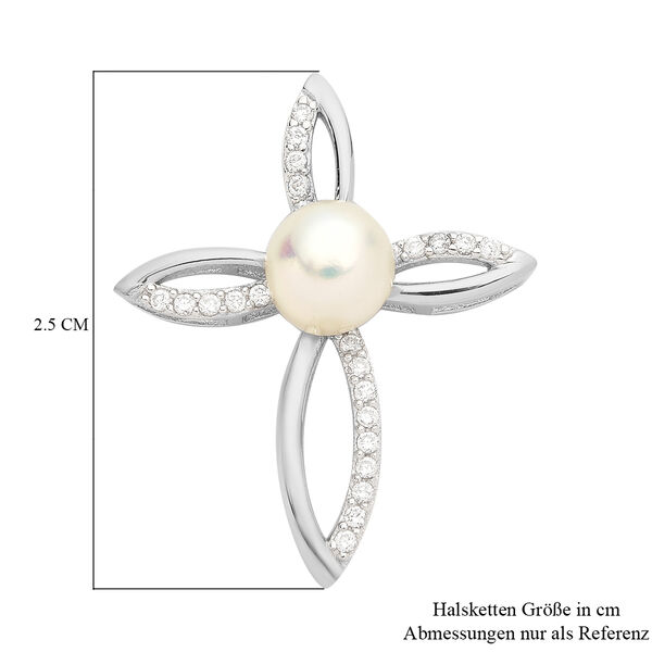 S&uuml;&szlig;wasserzuchtperlen und Wei&szlig;er Zirkonia Anh&auml;nger 925 Silber rhodiniert ca. 0,24 ct image number 6