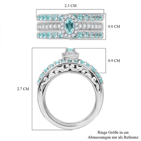 3er-Set- AA Lagunen Apatit und Zirkon Ringe - 1,87 ct. image number 7