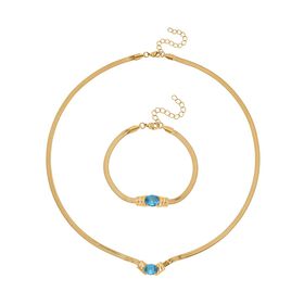 2-teiliges Schmuckset, Halskette und Armband mit Blauer Kristallen, Edelstahl goldfarben