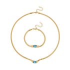 2-teiliges Schmuckset, Halskette und Armband mit Blauer Kristallen, Edelstahl goldfarben