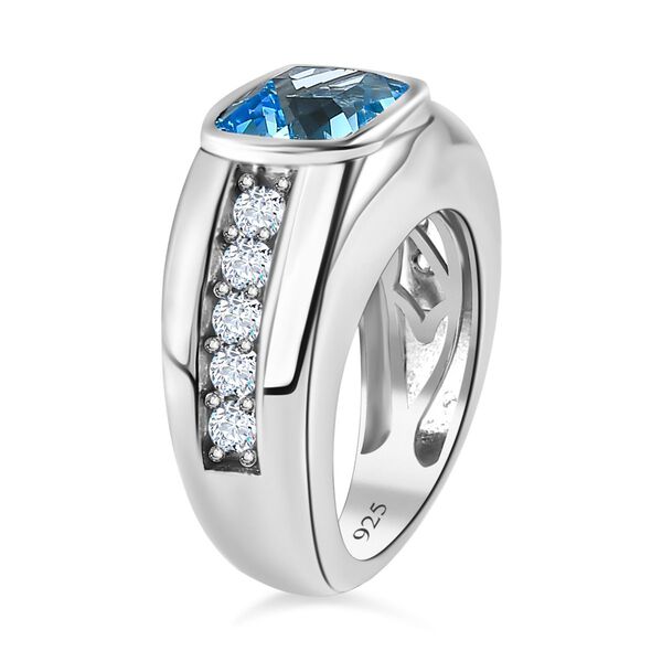 AA Elektrischer Blau Topas, weißer Zirkon Ring, 925 Silber platiniert (Größe 16.00) ca. 4.74 ct image number 5