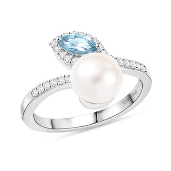 EverTrue S&uuml;&szlig;wasser Perle, himmelblauer Topas und Zirkon Ring