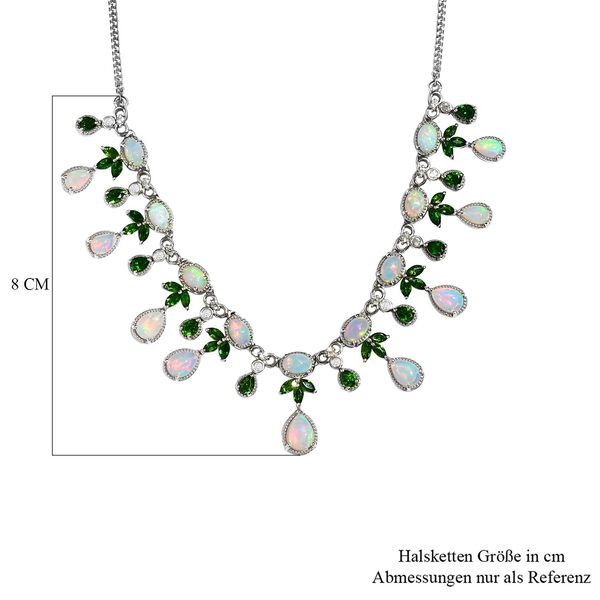 Nat&uuml;rliche, &auml;thiopische Welo Opal, Chromdiopsid und Zirkon-Halskette, 45 cm - 11,36 ct. image number 6