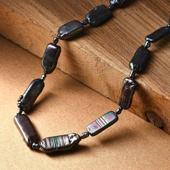 S&uuml;&szlig;wasserperlen-Kette, Pfauenfarbe, Fancy- und Ovalform, ca. 45 cm, 925 Silber, rhodiniert