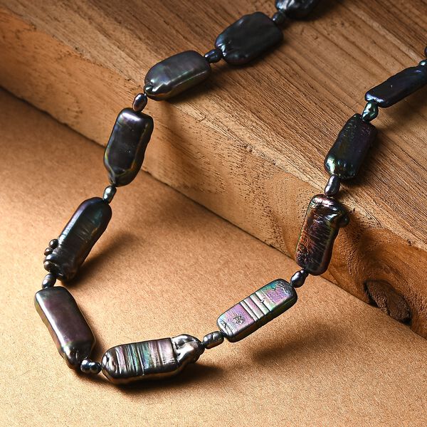 S&uuml;&szlig;wasserperlen-Kette, Pfauenfarbe, Fancy- und Ovalform, ca. 45 cm, 925 Silber, rhodiniert image number 2