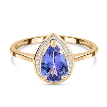 Premium Tansanit und wei&szlig;er Diamant-Ring, 585 Gelbgold (Gr&ouml;&szlig;e 17.00) ca. 2,38 ct