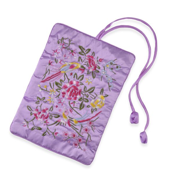 Schmuckorganizer aus Satin mit Stickerei und 5 Premium-Poliert&uuml;chern, 20x9cm, Lavendel image number 12