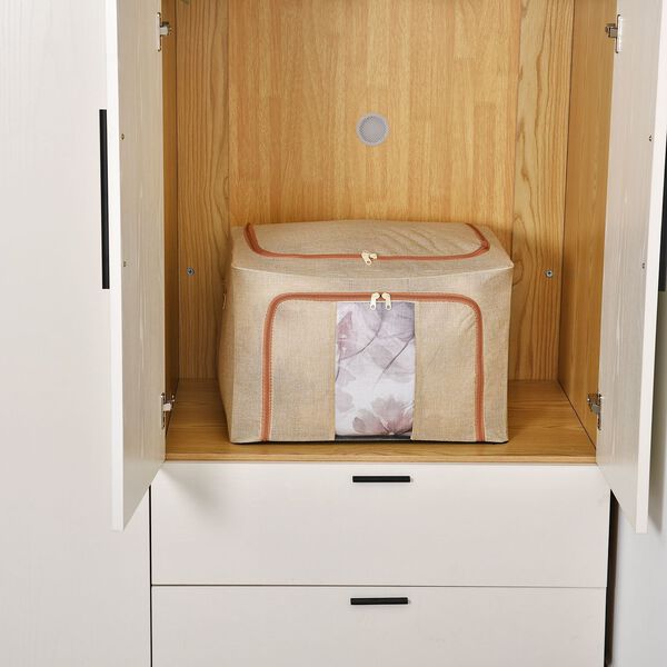 66L Stapelbare Aufbewahrungsbox mit Metallrahmen, Beige image number 3