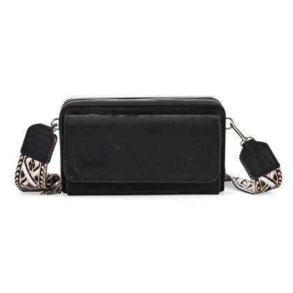 Crossbody-Tasche mit RFID-Schutz und Muster-Schulterriemen, 19x6x11 cm, Schwarz