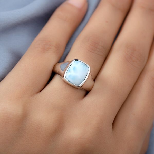 Larimar Solitär Herren Ring 925 Silber Platin-Überzug image number 3