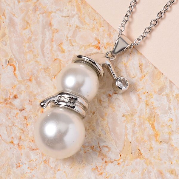 Kuscheliger Schneemann, wei&szlig;e Muschelkernperlen Schmuckset, Edelstahl image number 2