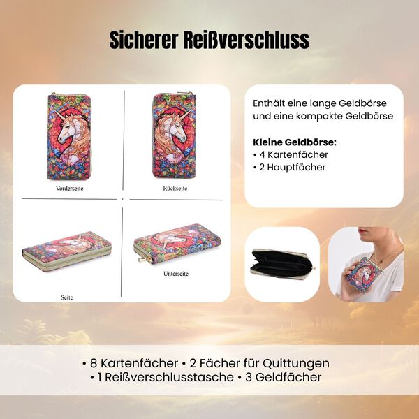 2-teiliges Geldbörsen-Set mit Einhornmuster, 18x2,5x10 cm und 11x2,5x9 cm image number 4