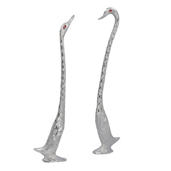 2er Set Deko Schw&auml;ne aus Aluminium, 8x4x34 und 7x3x30 cm, Silber