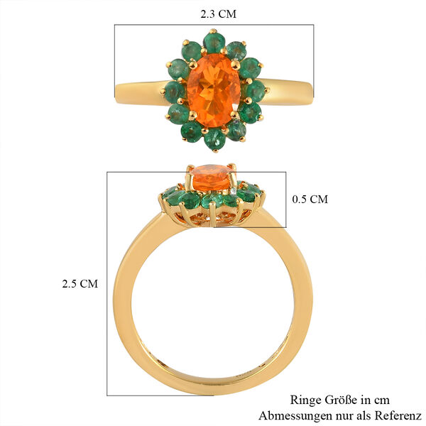 Salamanca Feueropal und sambischer Smaragd-Halo Ring, 925 Silber vergoldet  ca. 1,00 ct image number 7