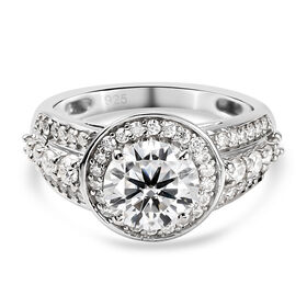 88 Facetten Moissanit-Ring, 925 Silber platiniert  ca. 1,90 ct