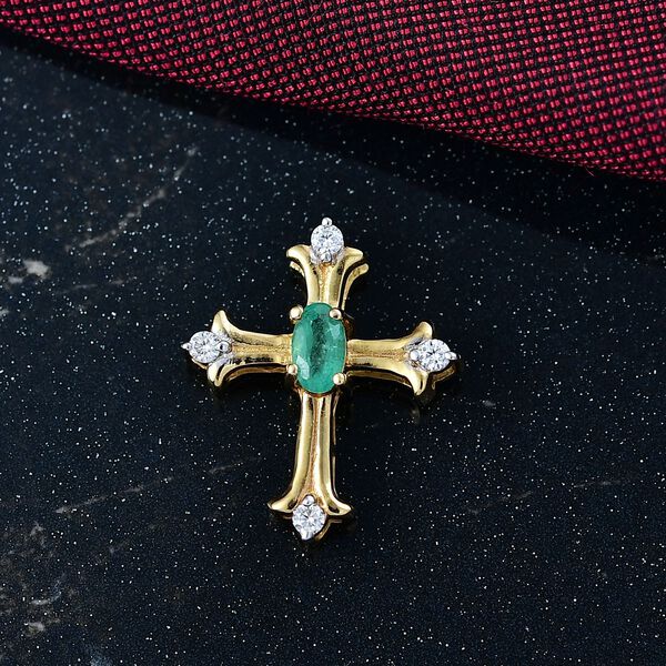 AA Smaragd und Moissanit Kreuz Anhänger - 0,34 ct. image number 2