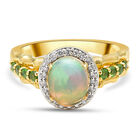 Natürlicher, äthiopischer Opal und natürlicher Chromdiopsid-Ring, 925 Silber Bicolor (Größe 16.00) ca. 1,80 ct image number 0