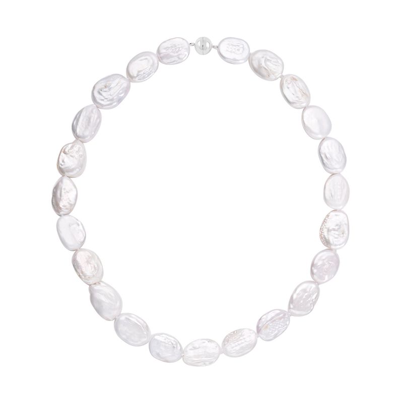 Weiße Keshi Perlen-Halskette, ca. 50 cm, 925 Silber rhodiniert image number 0