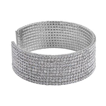 Wei&szlig;er Kristall, flexibler Armreif, Messing, silberfarben