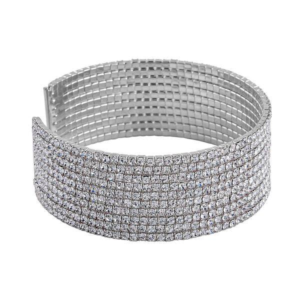 Weißer Kristall, flexibler Armreif, Messing, silberfarben image number 4