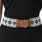 Handgefertigter, dehnbarer Perlengürtel mit Holzschnalle im Santa-Fe Stil, geometrisches Muster, Schwarz/weiß/braun image number 0