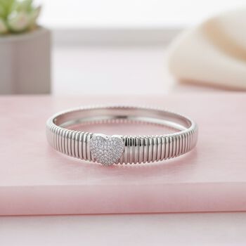 Wei&szlig;er Zirkonia Armreif ca. 19 cm Nickelfreies Messing, silberfarben