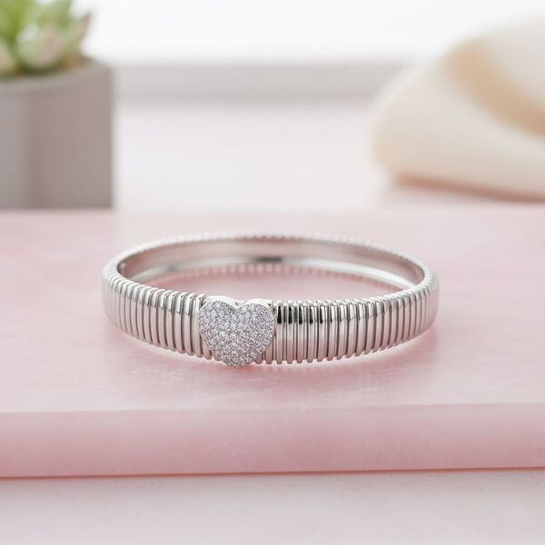 Wei&szlig;er Zirkonia Armreif ca. 19 cm Nickelfreies Messing, silberfarben image number 1