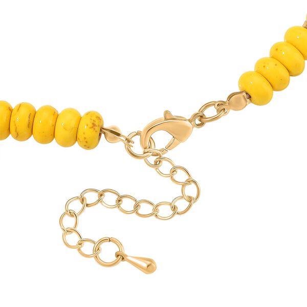 Wei&szlig;e Muschelkernperle, Gelber Howlit Halskette, ca. 50 cm + 5 cm Extender, goldfarben image number 5