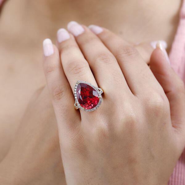 Lab Created Padparadscha-Saphir, Weißer Zirkon Ring, 925 Silber Gelbgold Vermeil, (Größe 18.00), ca. 16.76 ct image number 3