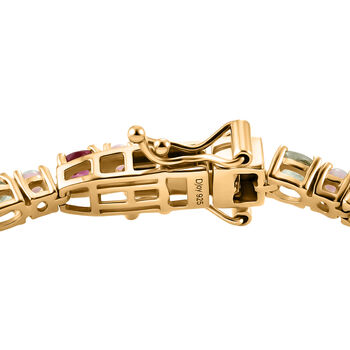 D'Joy Mehrfarbig Saphir, Nat&uuml;rlicher, &auml;thiopischer Welo Opal Armband ca. 19 cm 925 Silber 750 Gelbgold vermeil ca. 8,06 ct.