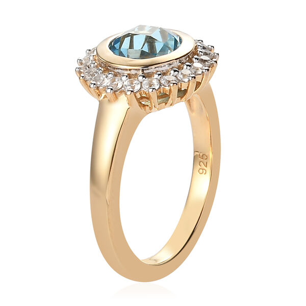 Schweizer Blautopas und Zirkon Ring 925 Silber vergoldet  ca. 2,02 ct image number 4