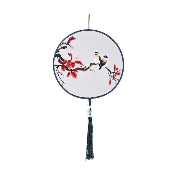 LIVMORE Doppelseitige Stickerei Seidenwanddekoration mit Jadequaste, 20cm, Vogelmuster image number 4