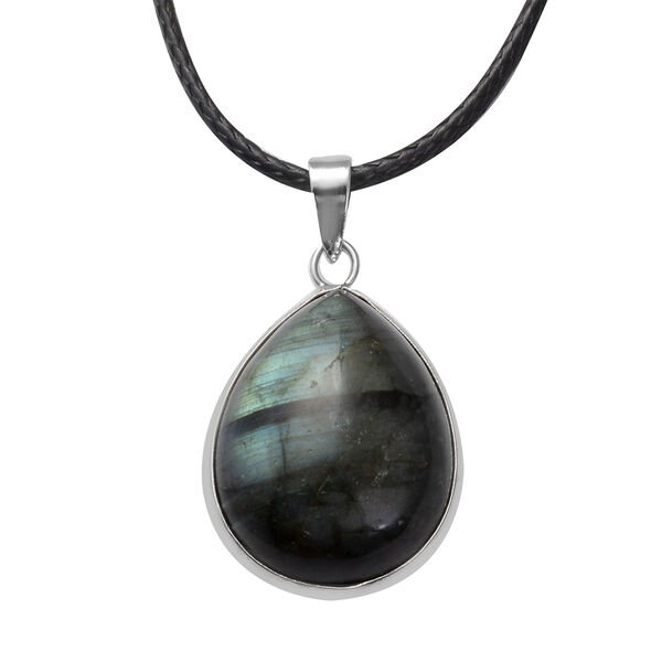 Labradorit-Anh&auml;nger mit Kette, 45+5 cm, Messing ca. 28,50 ct