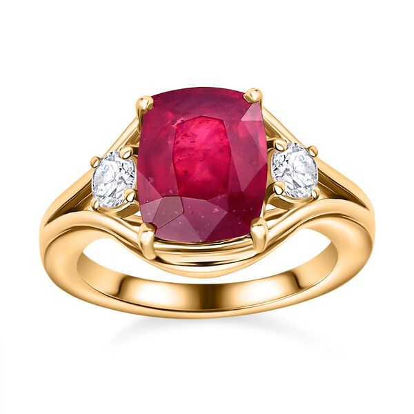 Afrikanischer Rubin (Fissure gef&uuml;llt), Wei&szlig;er Zirkon Ring, 925 Silber Gelbgold Vermeil (Gr&ouml;&szlig;e 16.00) ca. 4.78 ct image number 4