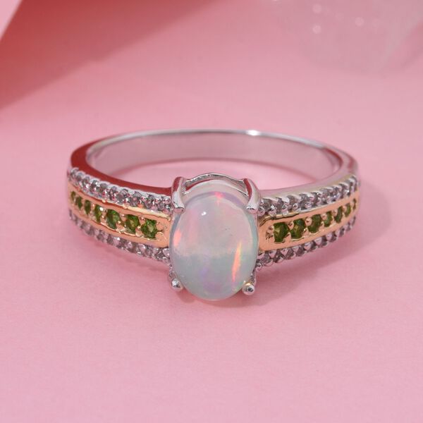 AA Nat&uuml;rlicher, &auml;thiopischer Welo Opal, Chromdiopsid und Zirkon-Ring - 1,69 ct. image number 1