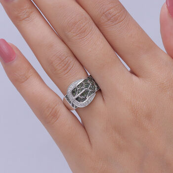 D'Joy Gr&uuml;ner Diamant Ring 925 Silber Rhodiniert (Gr&ouml;&szlig;e 18.00)