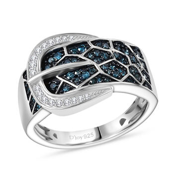 D'Joy Blauer Diamant, Wei&szlig;er Diamant Ring 925 Silber rhodiniert (Gr&ouml;&szlig;e 21.00) ca. 0.50 ct