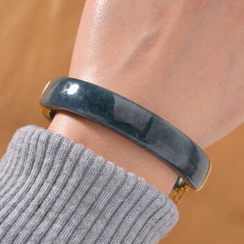 EXTREM SELTEN - Nat&uuml;rlicher Olmek Jadeit Armreif ca. 19 cm 925 Silber vergoldet ca. 250.00 ct