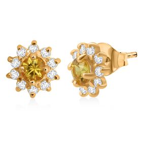 D'Joy AA Gelber Saphir, Weißer Zirkon Ohrringe 925 Silber vergoldet ca. 1,30 ct.