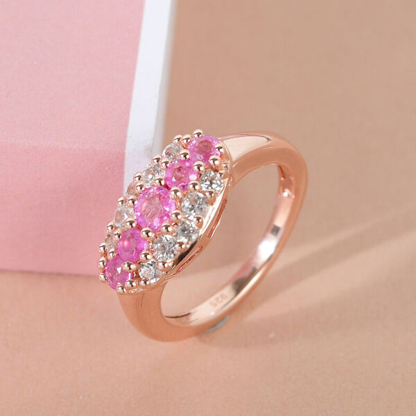 Rosa Saphir und Zirkon Cluster Ring, 925 Silber rosévergoldet, 1,34 ct. image number 2