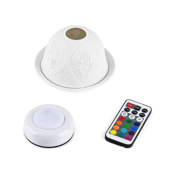 LED-Porzellan-Teelichthalter - Motiv Engel, 13-Farben-LED mit Fernbedienung, Durchmesser 10,5 cm, Höhe 7,5 cm image number 7
