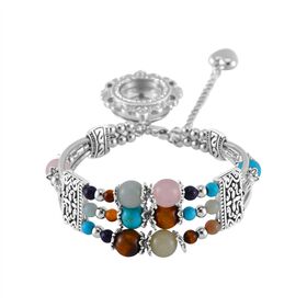 STRADA - Mehrfarbige-Edelstein verstellbare Perlenarmbanduhr mit Legierungsgehäuse und japanischem Uhrwerk, 17-21 cm Reiner Edelstahl