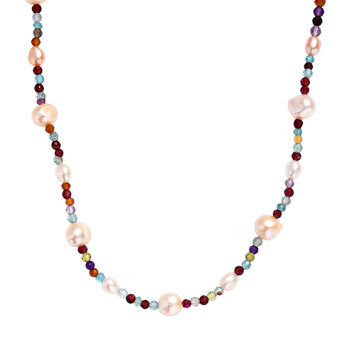 Mehrfarbige S&uuml;&szlig;wasser Perle, Mehrfarbig Edelsteine Halskette ca. 60 cm + 5 cm Extender, 925 Silber rhodiniert