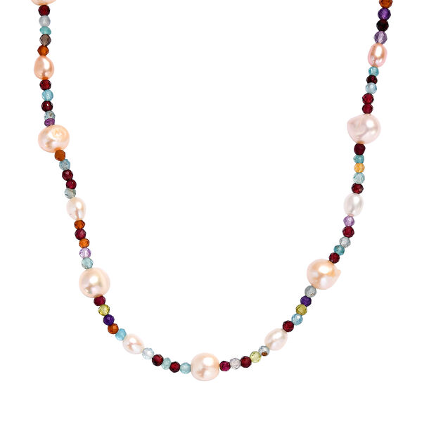 Mehrfarbige Süßwasser Perle und Multi Edelstein Halskette, 60+5cm image number 0