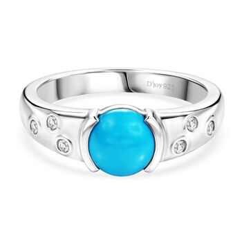 D'Joy Sleeping Beauty T&uuml;rkis, Moissanit Ring 925 Silber platiniert (Gr&ouml;&szlig;e 19.00) ca. 1,35 ct